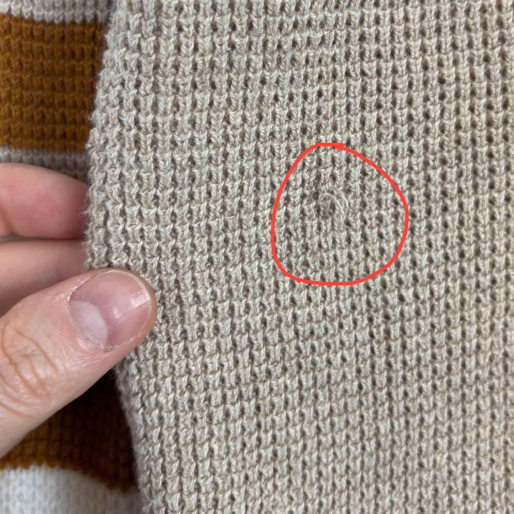 Faherty Throwback Sweater M Tan Brown Varsity Stripe Organic Cotton Cashmere - Picture 8 of 13